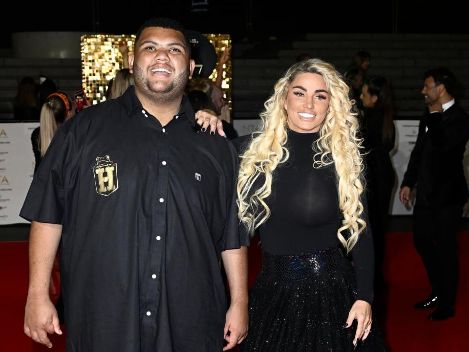 Katie Price and Harvey Price attend the National Television Awards 2022 at The OVO Arena Wembley on October 13, 2022 (Gareth Cattermole/Getty Images)