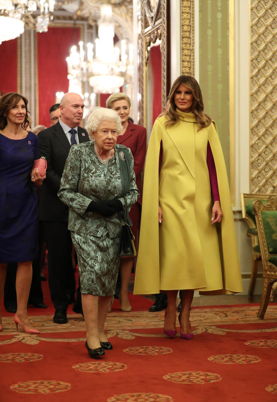 Queen Elizabeth II with Melania Trump during the reception in Buckingham Palace, London, as Nato leaders gather to mark 70 years of the alliance.