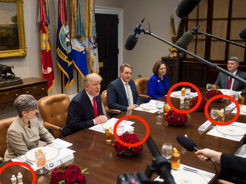President Donald Trump speaks during a lunch meeting with Republican members of the Senate, including US Senator Joni Ernst (L), Republican of Iowa, US Senator Jeff Flake (2nd R), Republican of Arizona and US Senator Deb Fischer (R), Republican of Nebraska, in the Roosevelt Room of the White House in Washington, DC, December 5, 2017.