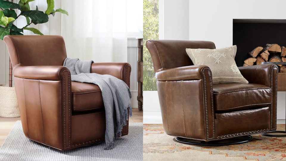 The bronzed nailhead design adds a classic feel to this sturdy armchair.