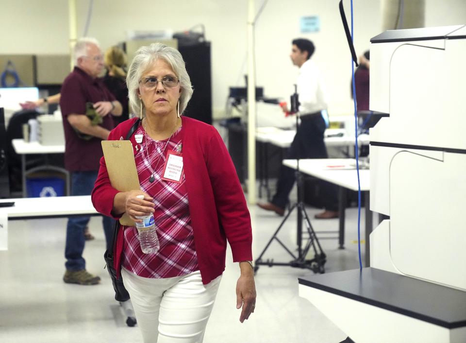 Mickie Niland, Maricopa County Republican Party Chair views a Logic and Accuracy Testing at the Maricopa County Tabulation and Election Center (MCTEC) on Oct. 11, 2022.