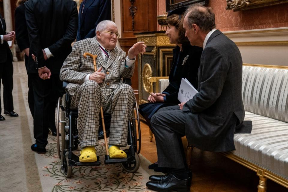 David Hockney looking swish in his Crocs during a meeting with King Charles last Thursday (Getty Images)