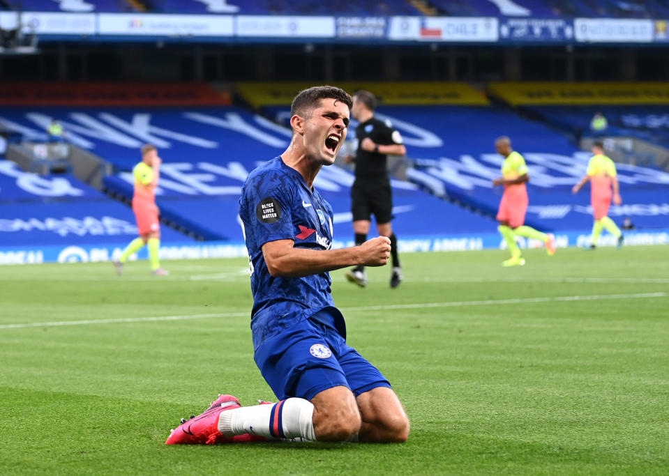 Christian Pulisic's first-half goal helped Chelsea beat Manchester City and deliver Liverpool its first English title since 1990. (Darren Walsh/Getty Images)