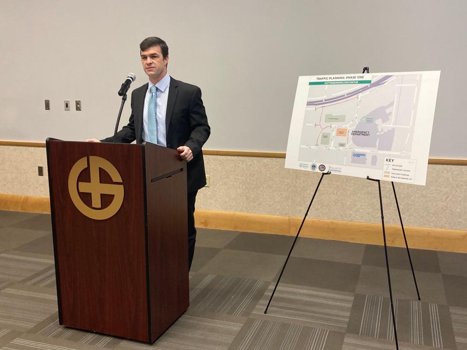 Jeff Cook, vice president of Forrest General Hospital, speaks at a press conference on Thursday, Jan. 27, 2022, outlining a $4.6 million seven-phase construction project which will begin on Highway 49 in Hattiesburg, Miss. in February 2022.