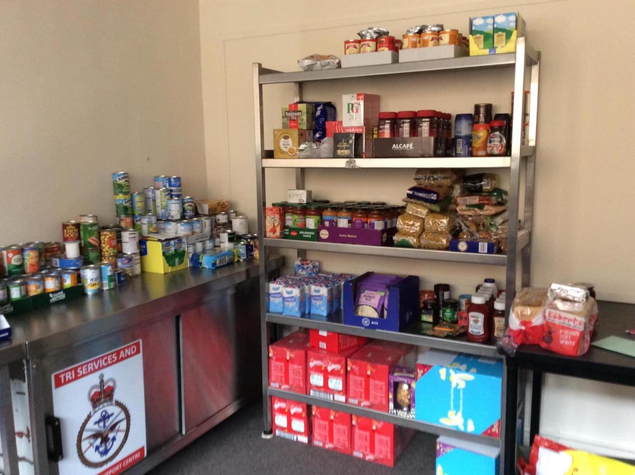 Cabinet with food items on it.