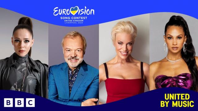 Eurovision presenters Julia Sanina, Graham Norton, Hannah Waddingham and Alesha Dixon
