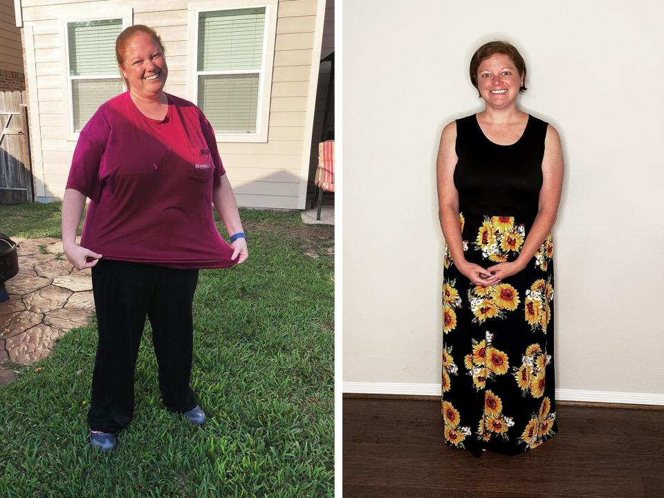 Images of Abby Smith before and after she lost 87 pounds.