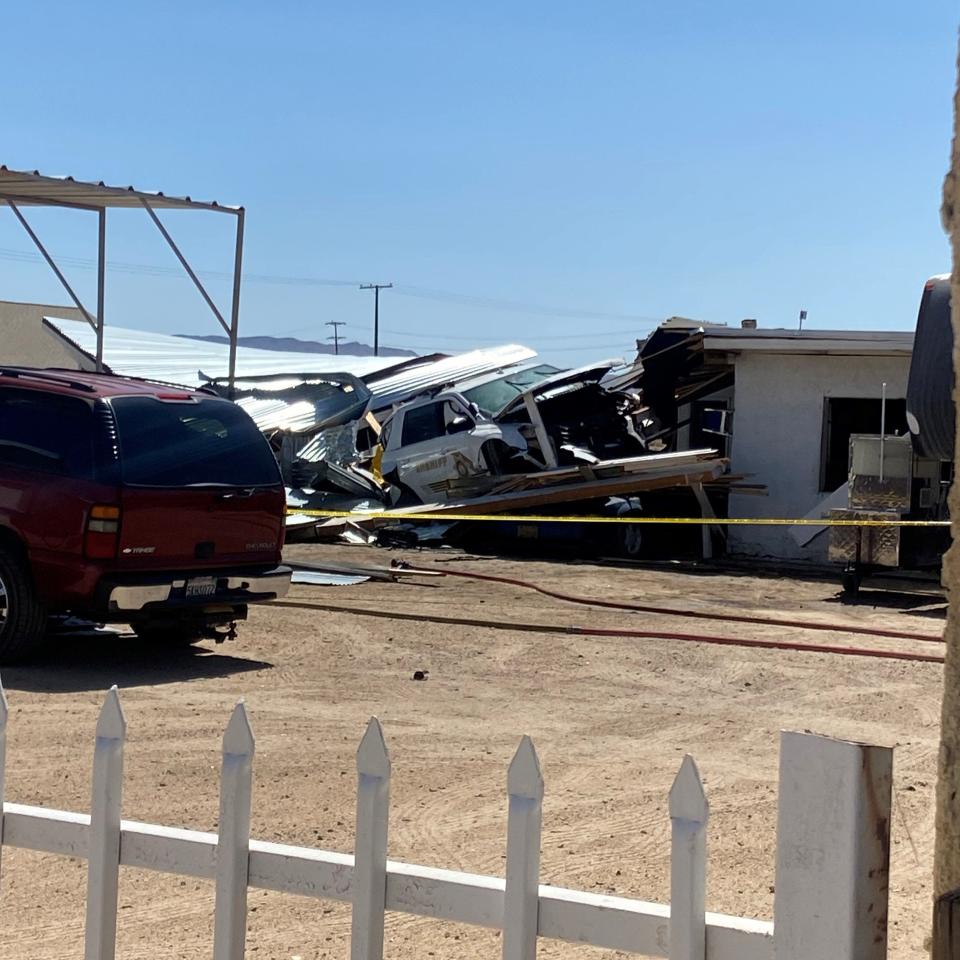 A San Bernardino County Sheriff&#x002019;s SUV flipped &#x00201c;several times&#x00201d; and crushed the roof of a small auto-repair shop after witnesses say he hit multiple cars in Yermo on May 1, 2022.