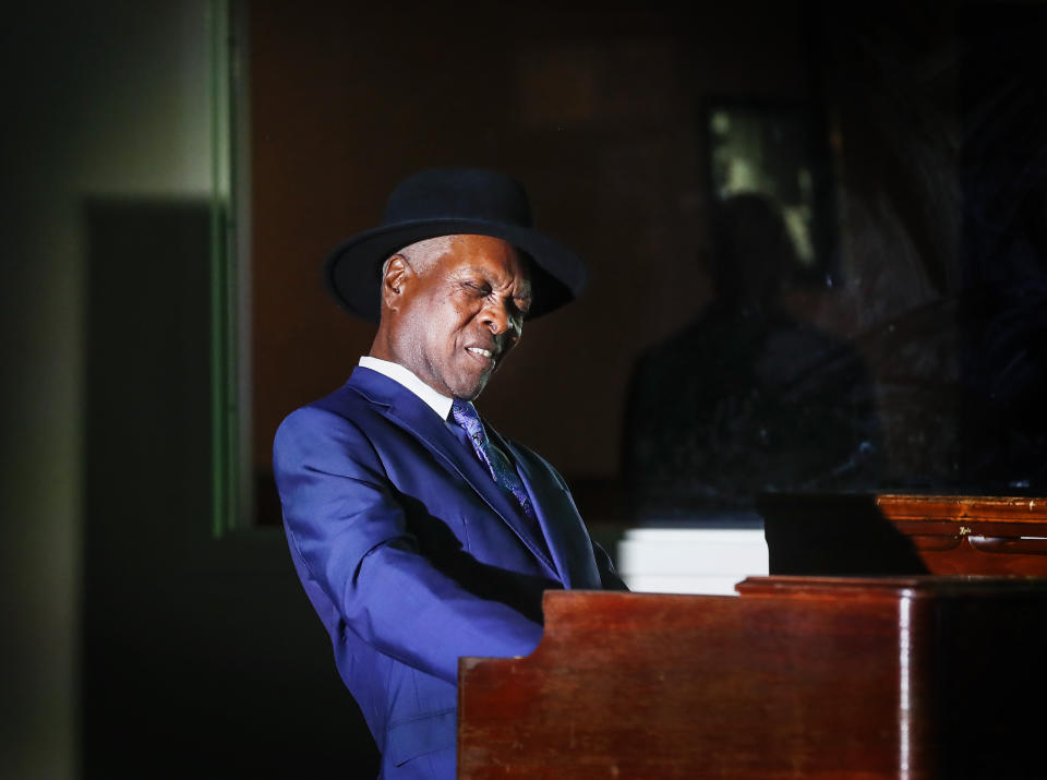 Booker T. Jones performs in "Studio A" at the Stax Museum's on Wednesday, Sept. 14, 2022 in Memphis. A performance by the master keyboardist highlighted an announcement by the Stax Museum of American Soul Museum of events centered on the museum’s 20th anniversary next year in Memphis, Tennessee. Jones’ was followed by a video spotlighting events scheduled throughout 2023 to celebrate the museum’s birth two decades ago at the site of the former Stax Records. (Mark Weber/Daily Memphian via AP)