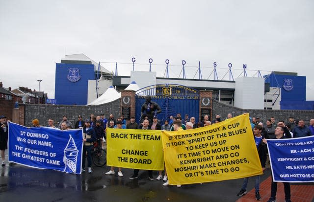 Everton fans protest outside Goodison Park
