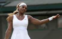 Serena Williams of the U.S. reacts during her women's singles tennis match against Alize Cornet of France at the Wimbledon Tennis Championships, in London June 28, 2014. REUTERS/Stefan Wermuth (BRITAIN - Tags: SPORT TENNIS)