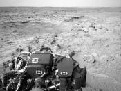 NASA's Mars rover Curiosity drove 83 feet eastward during the 102nd Martian day, or sol, of the mission (Nov. 18, 2012), and used its left navigation camera to record this view ahead at the end of the drive.