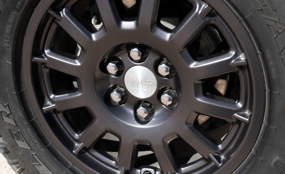 <p>Among the Bison's AEV bits are dark-finished 17-inch wheels wrapped with 31-inch-tall, 265/65R-17 Goodyear Wrangler DuraTrac tires–the same as the standard ZR2. </p>