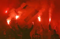 Bosnia's soccer fans react during a Euro 2016 qualification match against Belgium at the King Baudouin stadium in Brussels, Belgium September 3, 2015. REUTERS/Yves Herman