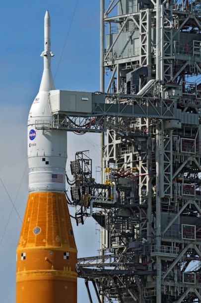 PHOTO: NASA's new moon rocket sits on Launch Pad 39-B Friday, Nov. 11, 2022, in Cape Canaveral, Fla. (Chris O'Meara/AP)