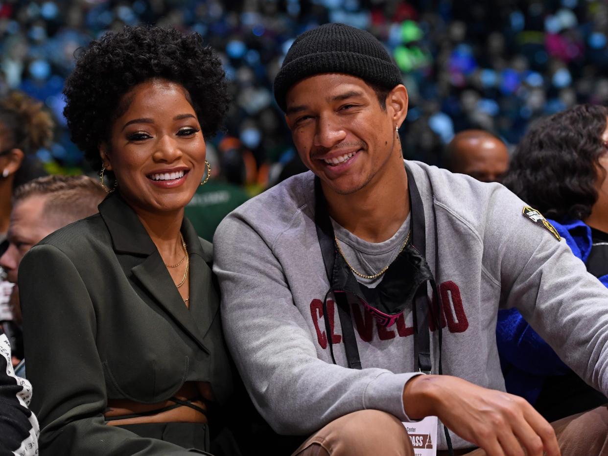 Keke Palmer and Darius Jackson attend the NBA x HBCU Classic on February 19, 2022.