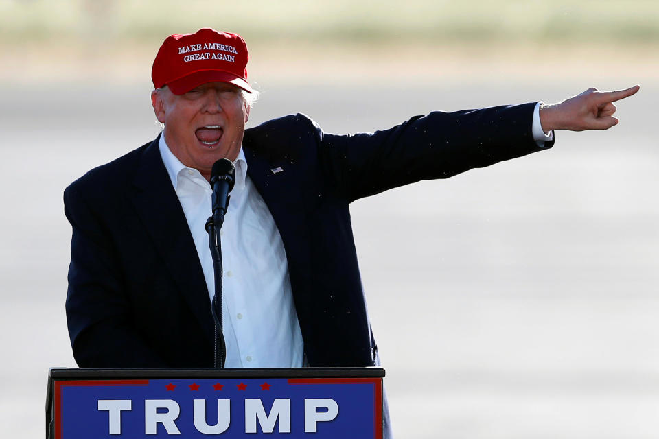 Republican presidential candidate Donald Trump speaks at a campaign rally in Sacramento, California, June 1, 2016.