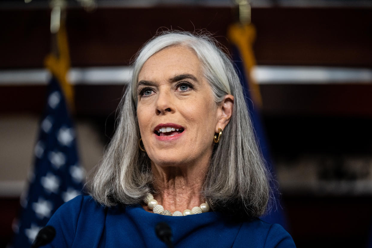 Rep. Katherine Clark, D-Mass., speaks during the news conference after the House Democrats caucus meeting in the Capitol on Sept. 14, 2022. (Bill Clark / CQ-Roll Call, Inc via Getty Images file)