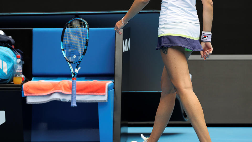 Karolina Pliskova, pictured here throwing her racquet at the Australian Open.