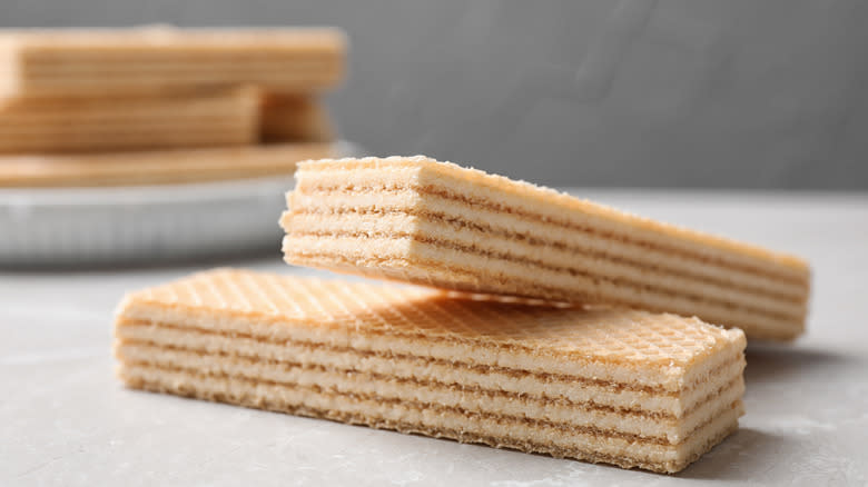 Vanilla wafer biscuits on white