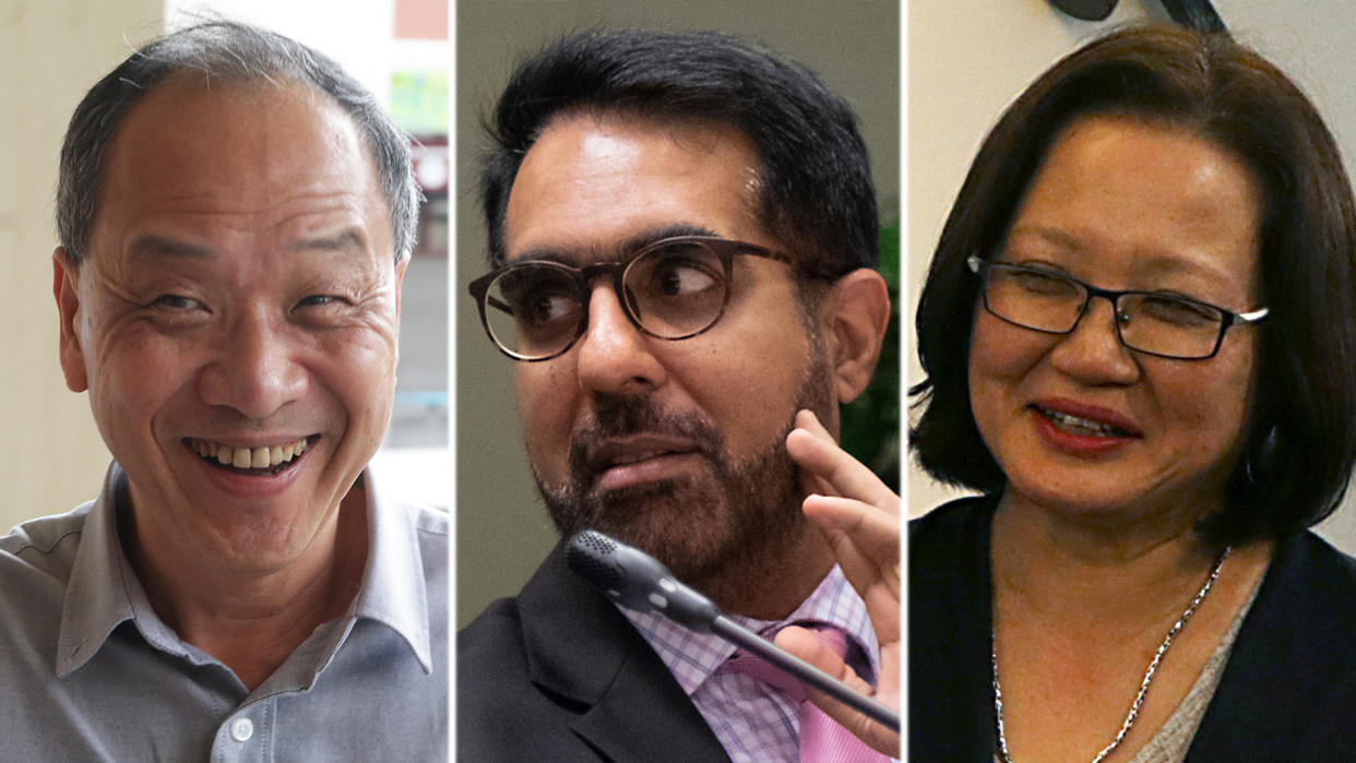 (From left) Workers' Party ex-chief Low Thia Khiang, WP secretary-general Pritam Singh and WP chairman Sylvia Lim. (Yahoo News Singapore file photos)