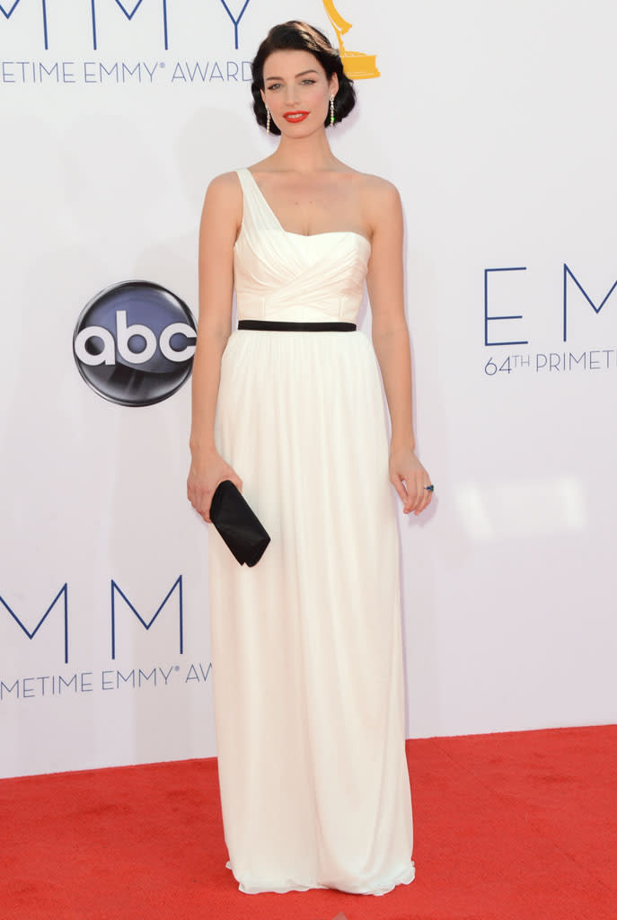 Jessica Pare arrives at the 64th Primetime Emmy Awards at the Nokia Theatre in Los Angeles on September 23, 2012.