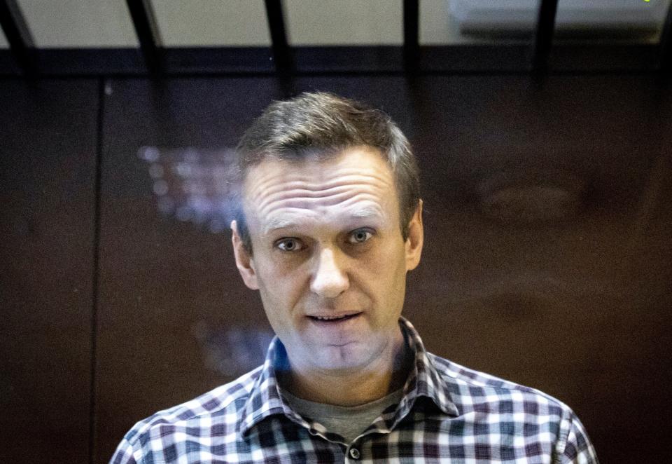 Jailed opposition leader, Alexei Navalny, in  Moscow in February (AP)