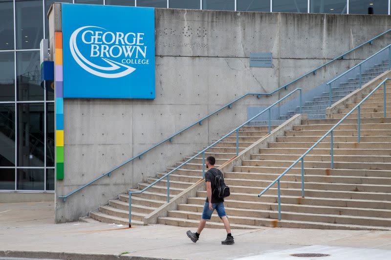 Students walk on the grounds of the George Brown College in Toronto