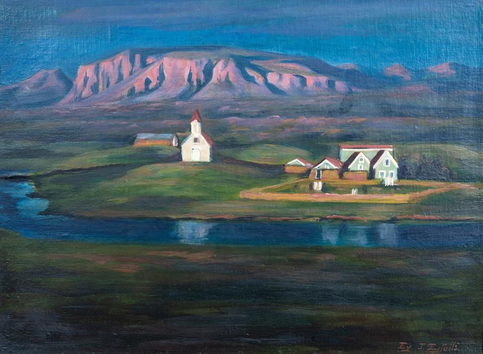 Eyjólfur Eyfells (1886-1979), Þingvallakirkja, oil, 36 x 49, is part of the “Twentieth-Century Painting in Iceland: Art from the Land of Fire and Ice,” exhibition at Gadsden Arts, Oct. 6-Dec. 16.