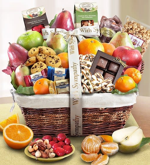 1800Baskets With Sympathy Fruit & Treats Basket