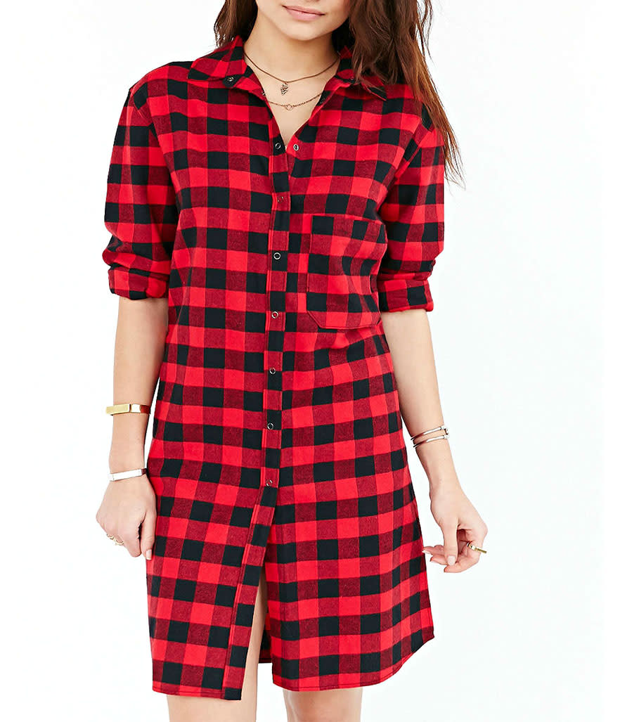 BDG Long-Line Plaid Button-Down Shirt