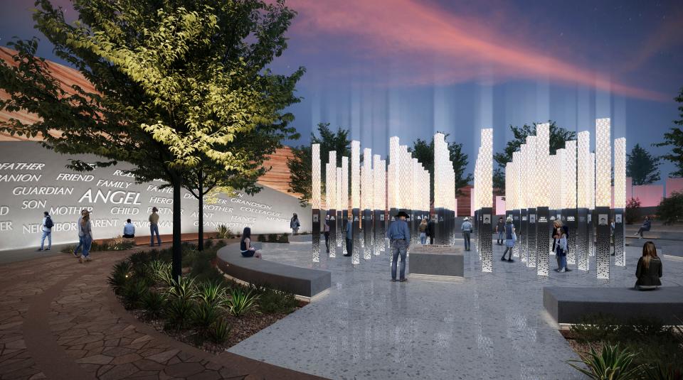 This rendering shows one of five potential designs for a permanent memorial to be built on the Las Vegas Strip in honor of the victims, survivors and first responders of the Oct. 1, 2017, mass shooting.