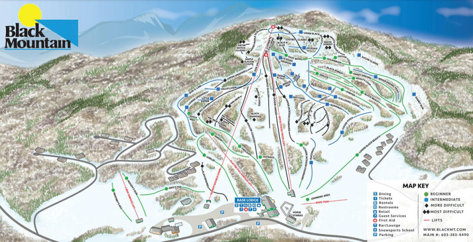 Map of Black Mountain <a href="https://www.blackmt.com/trail-map" rel="nofollow noopener" target="_blank" data-ylk="slk:courtesy of Black Mountain.;elm:context_link;itc:0;sec:content-canvas" class="link ">courtesy of Black Mountain.</a>