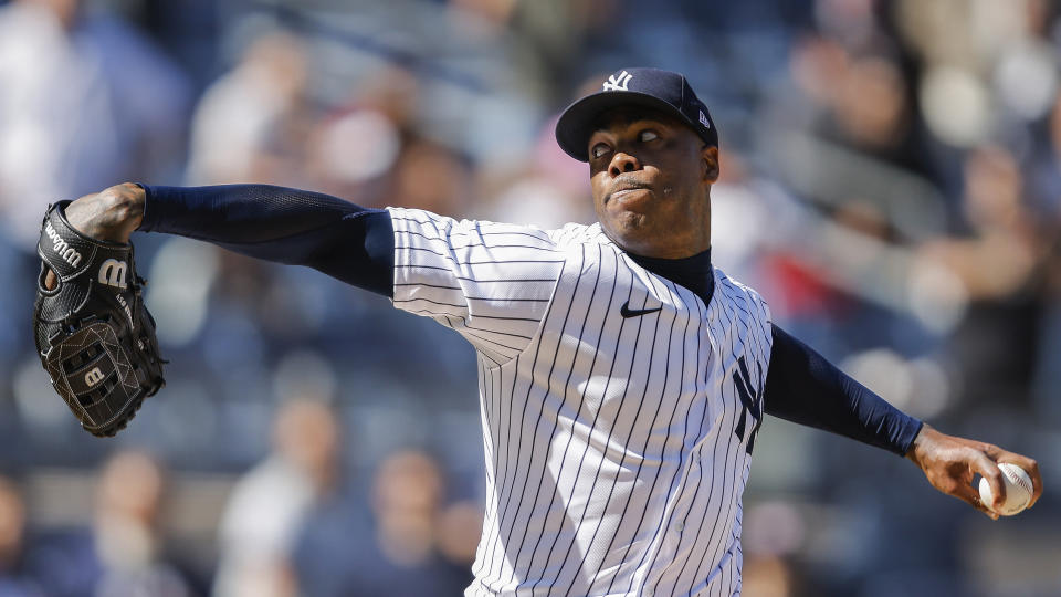 It might be the right time for fantasy baseball managers to trade New York Yankees closer Aroldis Chapman. (AP Photo/Eduardo Munoz Alvarez)