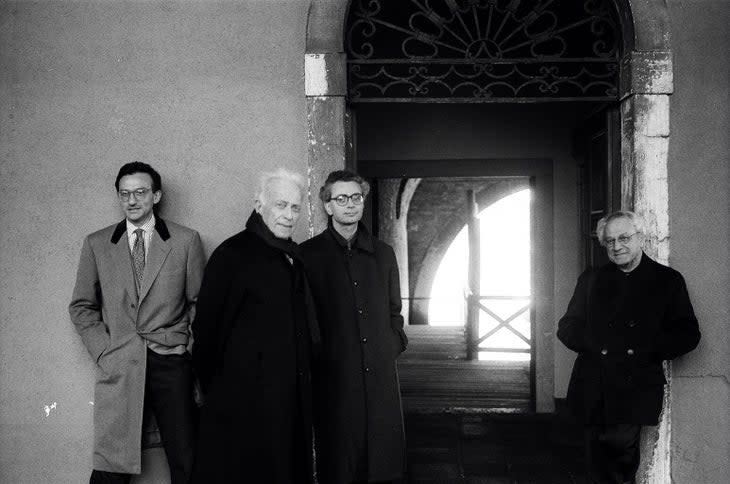 <span class="article__caption">Vittorio Bo, Giulio Einaudi, Daniele Del Giudice, Roberto Cerati, Venezia, Fondazione Cini, 30th January 1996.</span> (Photo: Leonardo Cendamo/Getty Images)