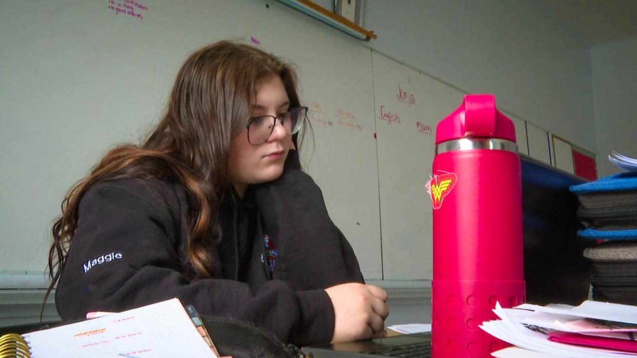 Maggie Long is doing six high school courses online this year. She's been the only person in her grade at St. Mark's School in King's Cove since Grade 3. (Troy Turner/CBC - image credit)