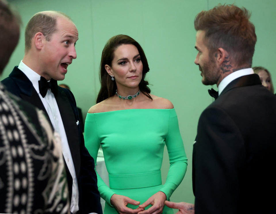 William y Catherine, Príncipes de Gales con David Beckham en el The Earthshot Prize Awards, en Boston, Massachusetts. David L. Ryan/Pool via REUTERS.