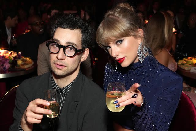 <p>Kevin Mazur/Getty</p> Jack Antonoff and Taylor Swift at the 65th Grammy Awards in Los Angeles, Calif.