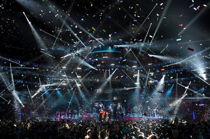 LAS VEGAS, NEVADA - NOVEMBER 14: Bad Bunny performs onstage during the 20th annual Latin GRAMMY Awards at MGM Grand Garden Arena on November 14, 2019 in Las Vegas, Nevada. (Photo by Kevin Winter/Getty Images for LARAS) ** OUTS - ELSENT, FPG, CM - OUTS * NM, PH, VA if sourced by CT, LA or MoD **