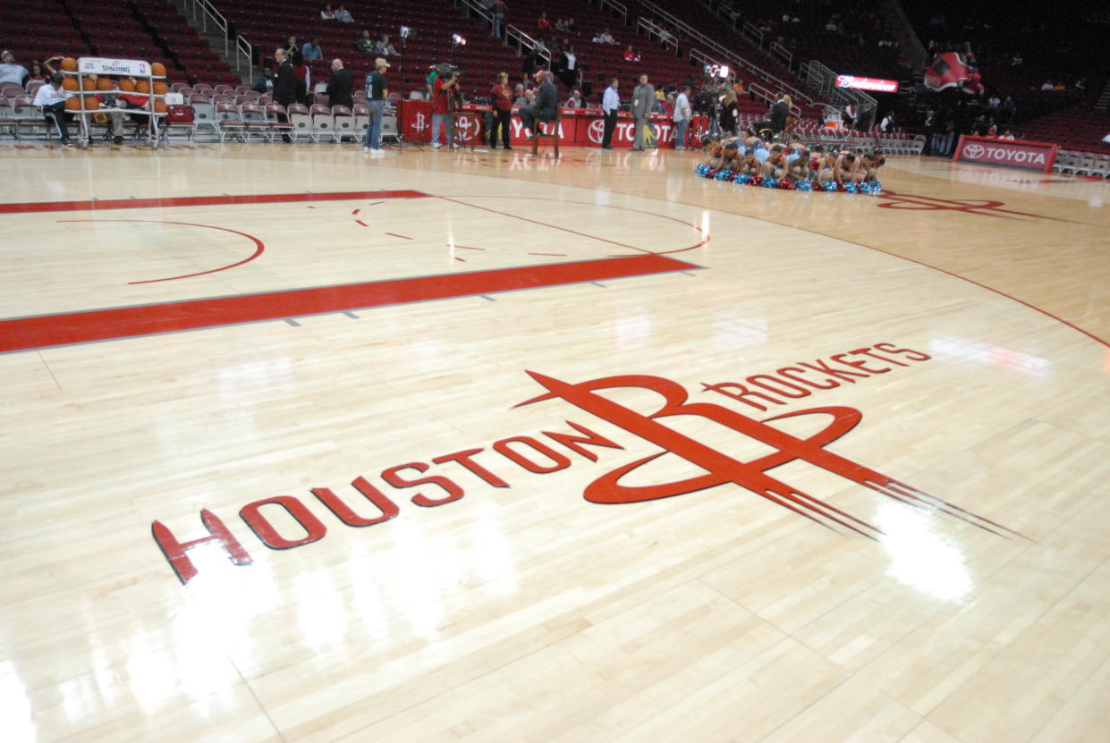 28 November 2010: Rockets floor logo prior to 99 - 98 win over Oklahoma City at the Toyota Center in Houston, TX. (Photo by John Rivera/Icon SMI/Icon Sport Media via Getty Images)