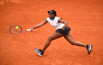 Sloane Stephens of The United States plays a forehand in her ladies singles first round match against Misaki Doi of Japan during Day one of the 2019 French Open at Roland Garros on May 26, 2019 in Paris, France. (Photo by Clive Mason/Getty Images)