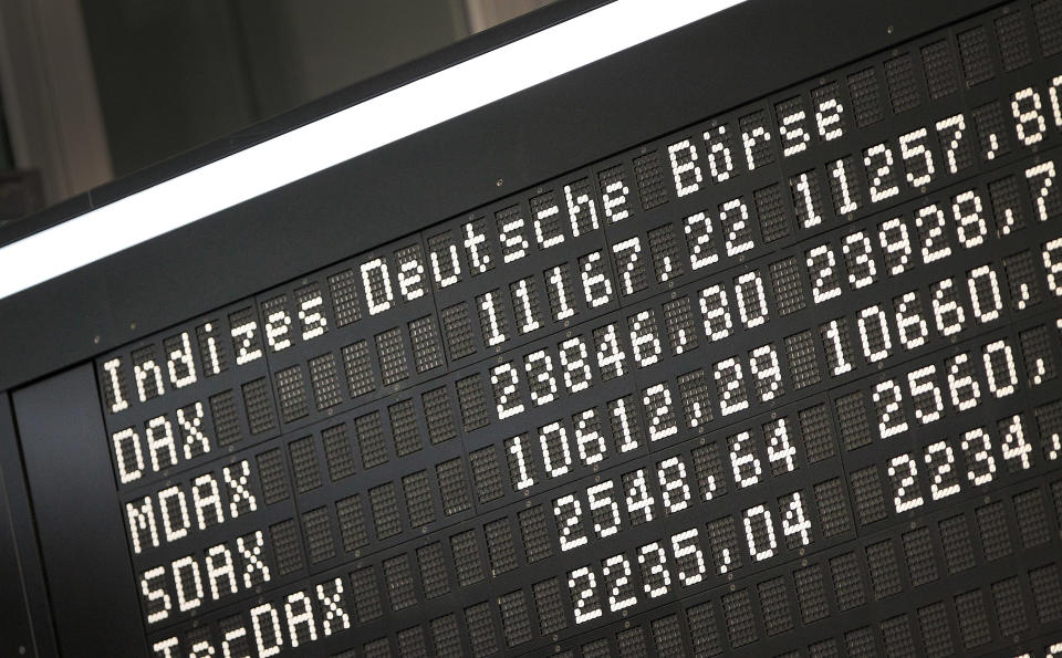 The display board of the German Stock Market Index DAX is pictured at the stock exchange in Frankfurt am Main, western Germany, on February 14, 2019. (Photo by Daniel ROLAND / AFP)        (Photo credit should read DANIEL ROLAND/AFP via Getty Images)