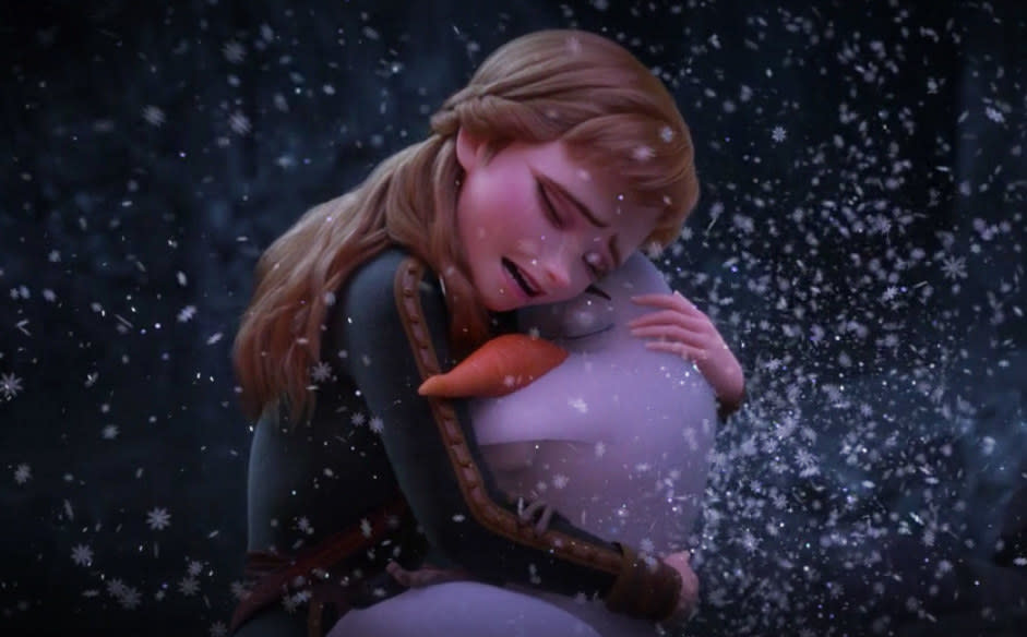 Olaf melts in Anna's arms