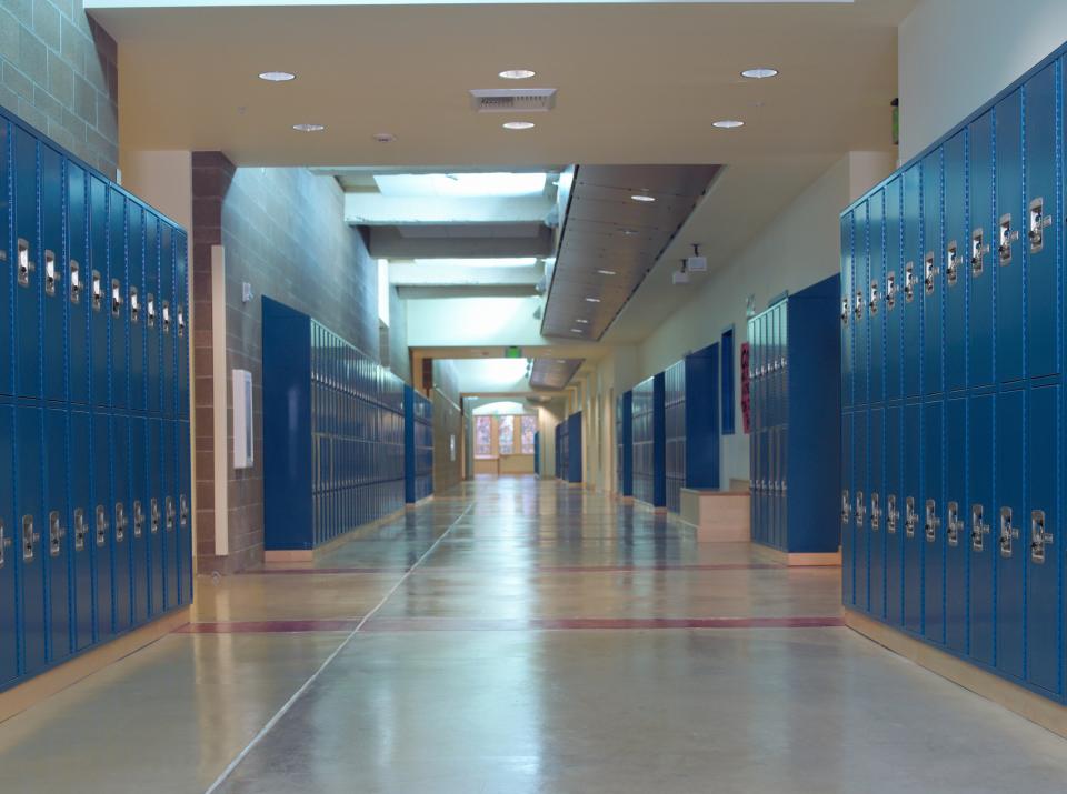 An empty school hallway