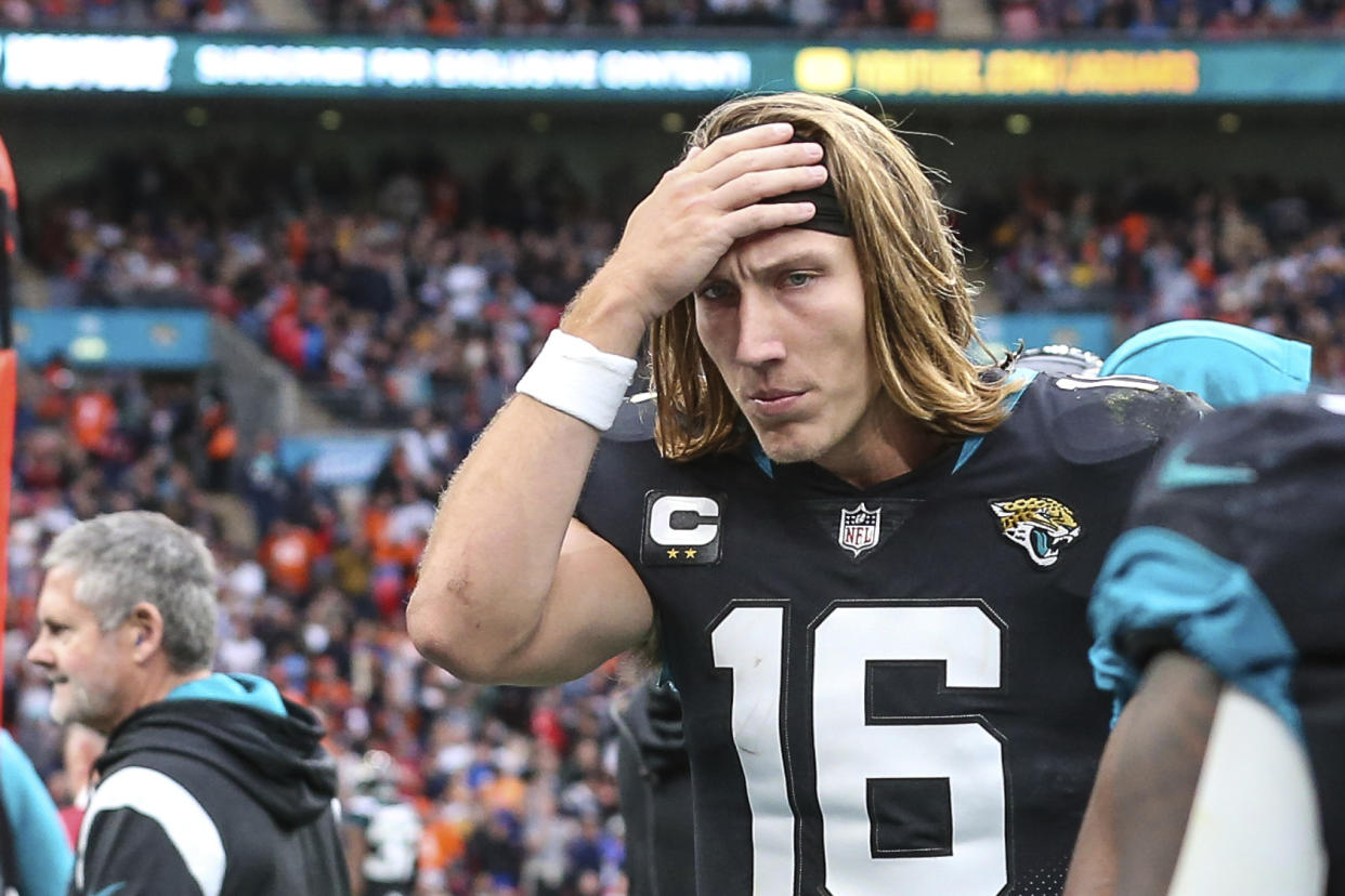 Trevor Lawrence has not looked like the can’t-miss prospect he was considered coming out of Clemson, and it’s not like you can blame Urban Meyer for his recent struggles. (AP Photo/Gary McCullough)
