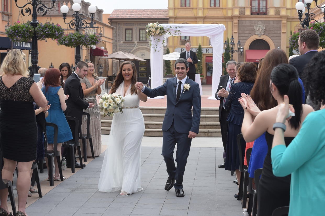 We held our wedding ceremony inside EPCOT, at the theme park's Italy Pavilion. (Photo: Rick Diamond)