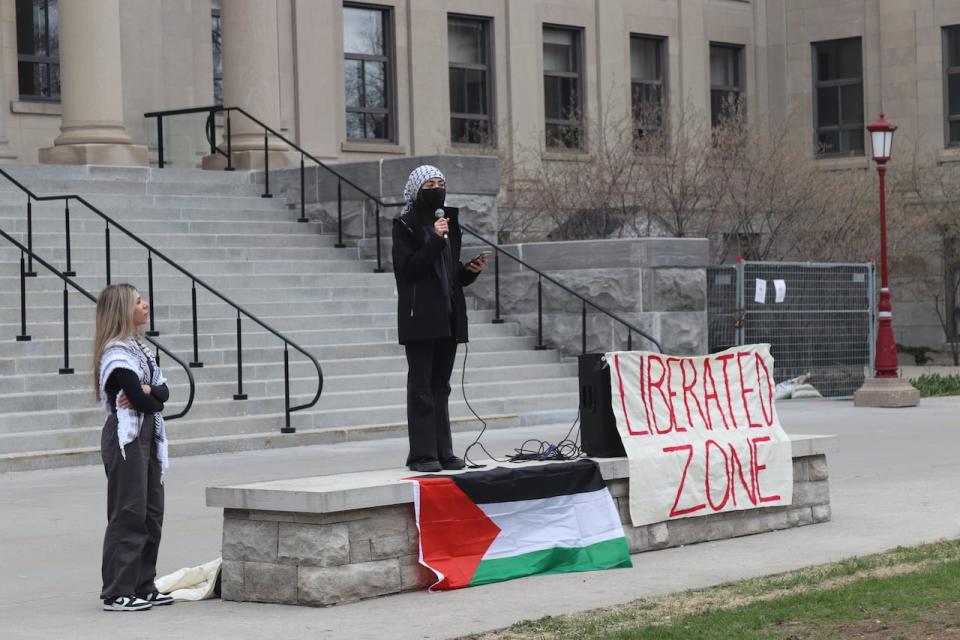 Pro-Palestinian University of Ottawa students met at Tabaret Lawn on April 29, establishing an encampment over the following days