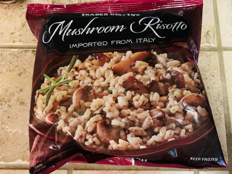 Trader Joe's mushroom risotto in original red bag