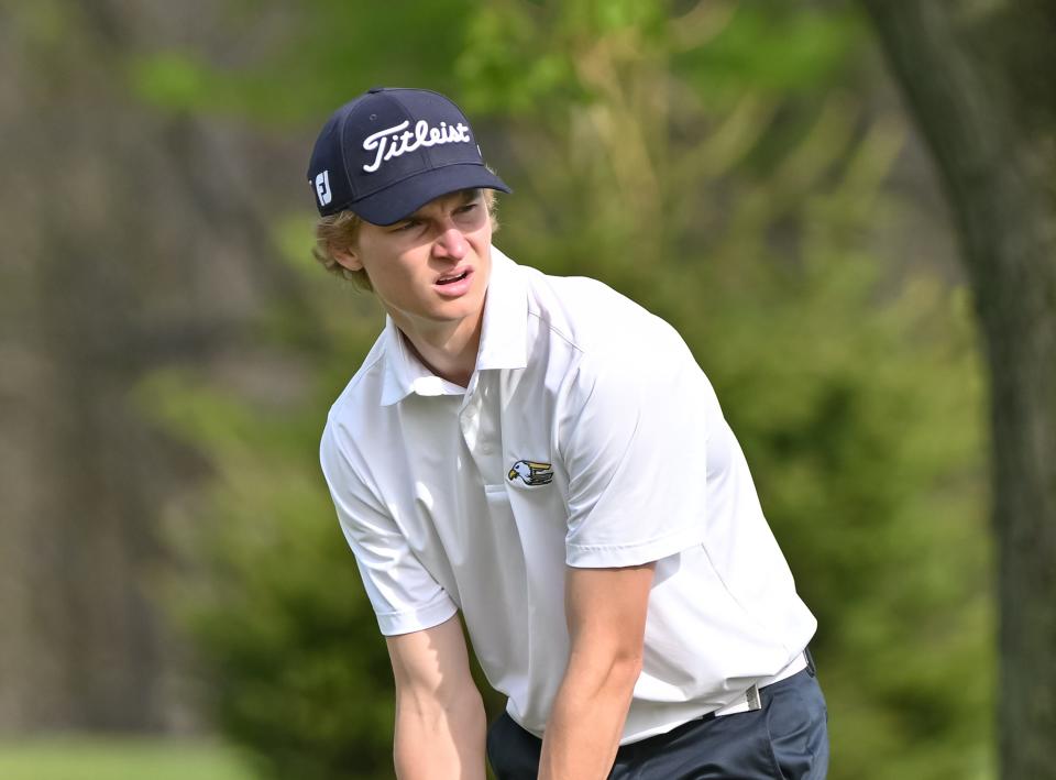 Delta junior Jake Bilby won match medalist with a score of 68 in the Delaware County boys golf tournament at Elks Lodge on Saturday, April 29, 2023.