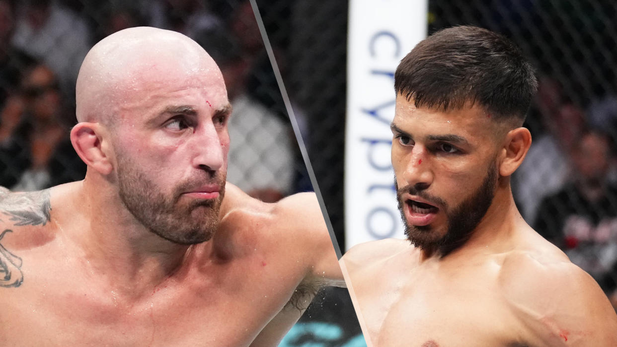  (L-R) Alexander Volkanovski and Yair Rodriguez will face off in the UFC 290 main event 